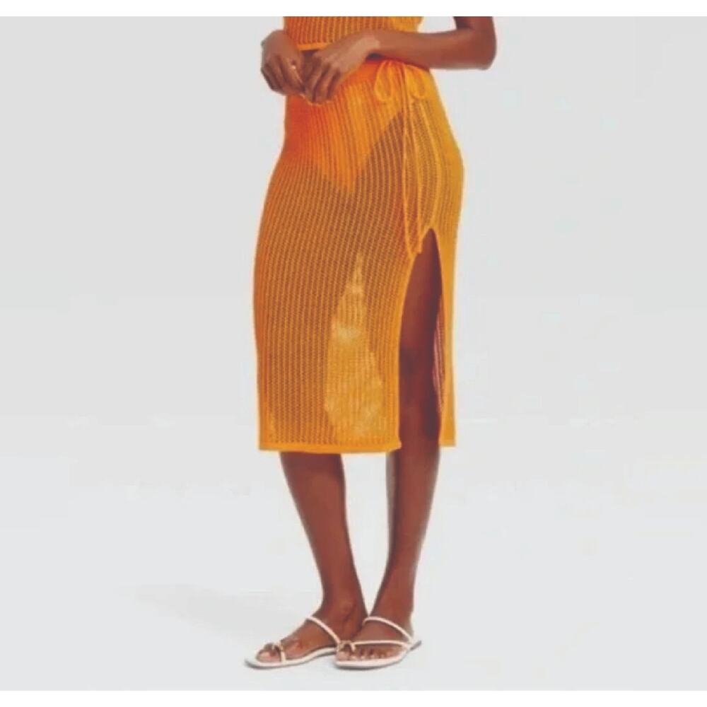 A New Day Orange Open Knit Crochet Skirt XXL Boho Beach Cover Up Resort Vacation